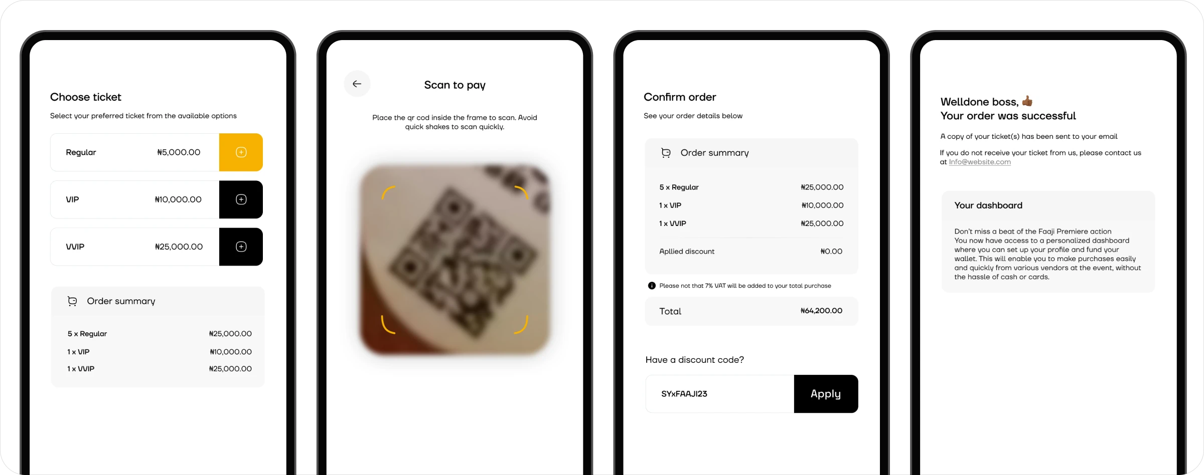 PulsePass mobile event-ticketing interface screens