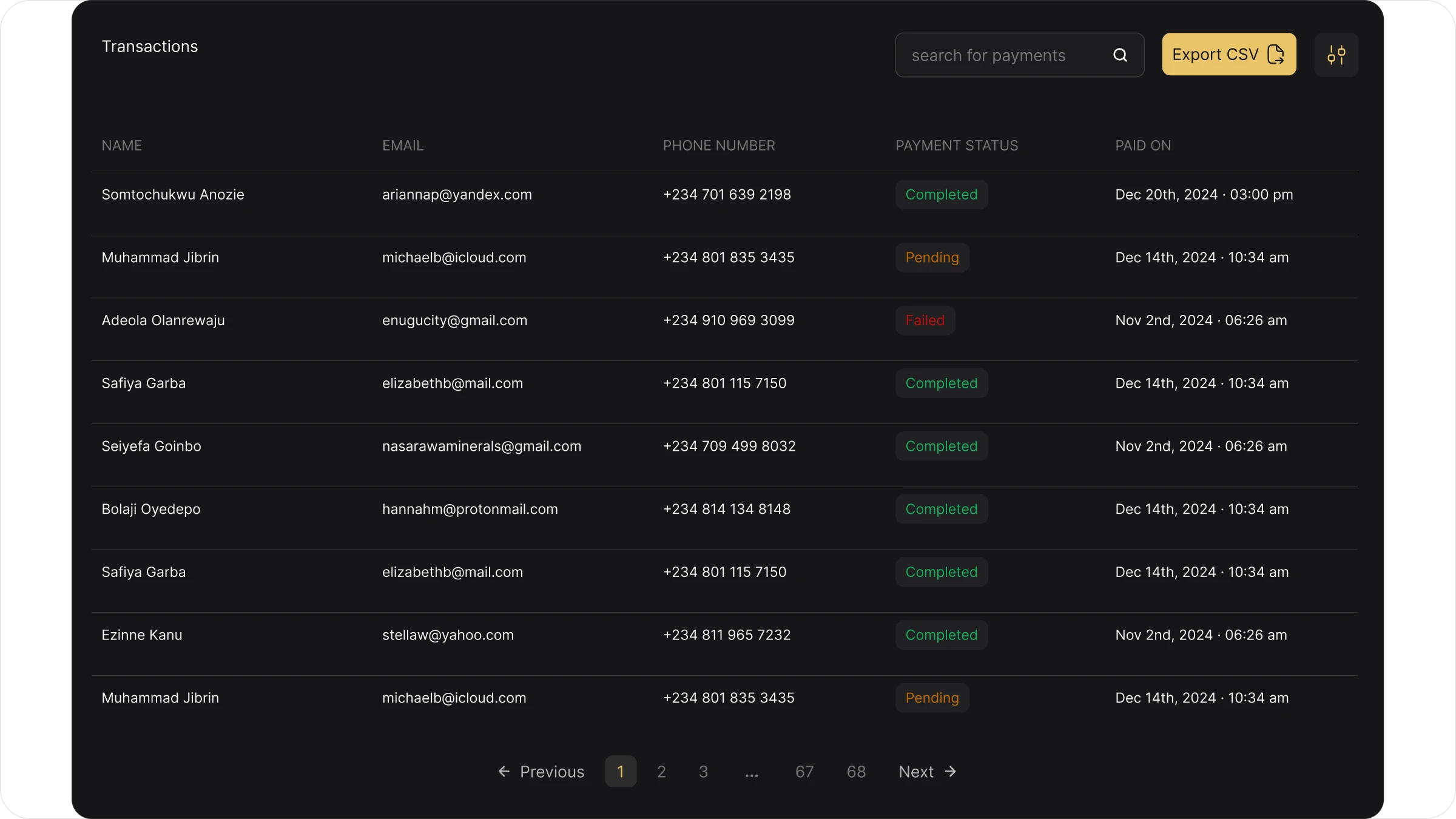 QuickPay payment analytics interface